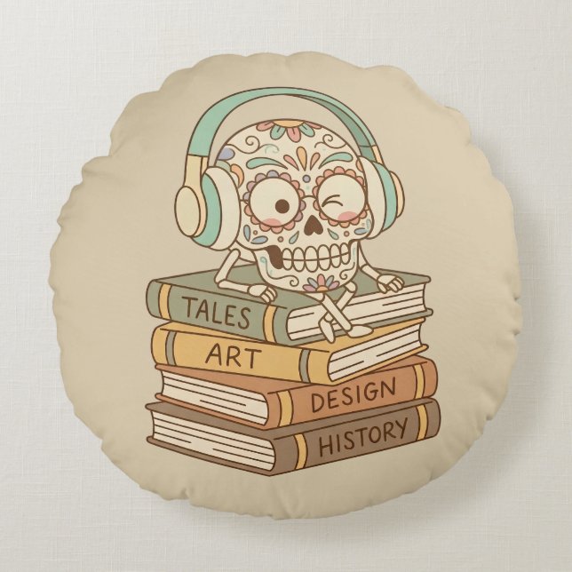 Sugar Skull Passionate About Reading Rond Kussen (Voorkant)