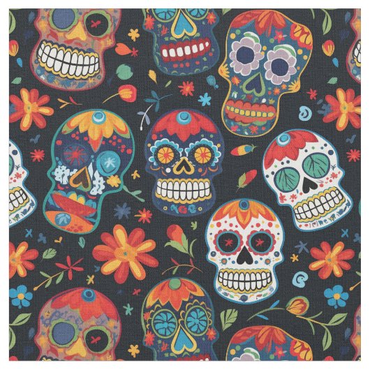 Sugar Skull Pattern - Naadloze Dag van de Doden Stof (Close Up)