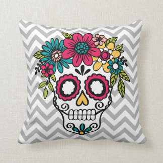 Sugar Skull Pillow, Day of the Dead, Flowers Kussen