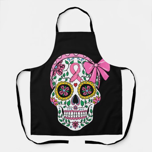 Sugar Skull Pink Ribbon Calavera Breast Cancer Schort (Voorkant)