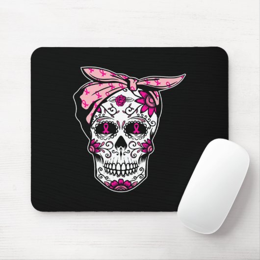 Sugar Skull Pink Ribbon Cool Breast Cancer Awarene Muismat (Met muis)