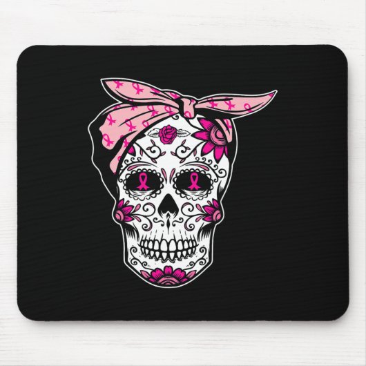 Sugar Skull Pink Ribbon Cool Breast Cancer Awarene Muismat (Voorkant)