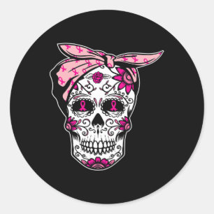 Sugar Skull Pink Ribbon Cool Breast Cancer Awarene Ronde Sticker