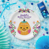 Sugar Skull Pompoen & Paisley Pattern Baby shower Papieren Bordje (Feest)