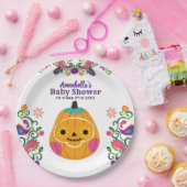 Sugar Skull Pompoen & Paisley Pattern Baby shower Papieren Bordje (Feest)
