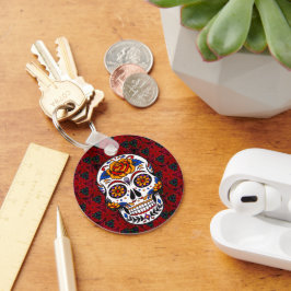 Sugar Skull Red Floral Cinco de Mayo Holiday Name Sleutelhanger