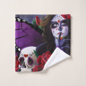 Sugar Skull Red Roses Paarse Bad Handdoek (Wasdoekje)