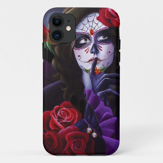 Sugar Skull Red Roses Paarse Case-Mate iPhone Case (Achterkant)