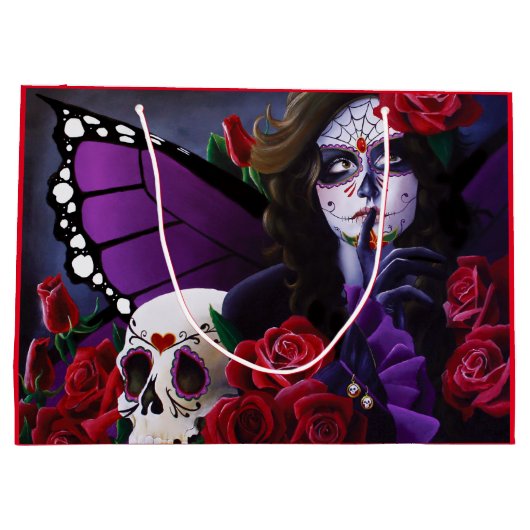 Sugar Skull Red Roses Paarse Groot Cadeauzakje (Achterkant)
