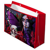 Sugar Skull Red Roses Paarse Groot Cadeauzakje (Voorkant Gekanteld)