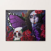 Sugar Skull Red Roses Paarse Legpuzzel (Horizontaal)
