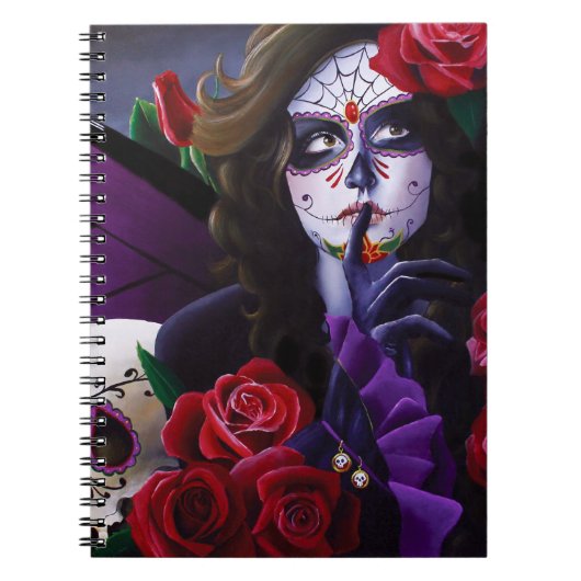 Sugar Skull Red ROses Paarse Notitieboek (Voorkant)