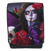 Sugar Skull Red Roses Paarse Rugtassen (Voorkant)