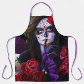 Sugar Skull Red Roses Paarse Schort (Voorkant)