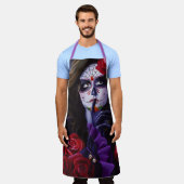 Sugar Skull Red Roses Paarse Schort (Gedragen)