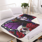 Sugar Skull Red Roses Paarse Sherpa Deken