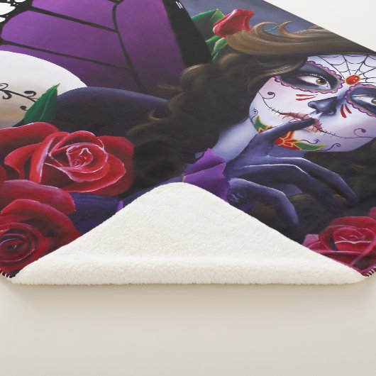 Sugar Skull Red Roses Paarse Sherpa Deken (3/4)