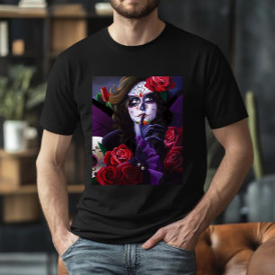 Sugar Skull Red Roses Paarse T-shirt