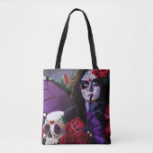 Sugar Skull Red Roses Paarse Tote Bag (Voorkant)