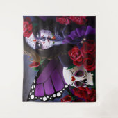 Sugar Skull Red Roses Paarse Wandkleed (Voorkant)