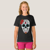  Sugar Skull Red Roses T-shirt (Voorkant volledig)