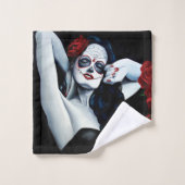 Sugar Skull Red Roses Zwart Bad Handdoek (Wasdoekje)