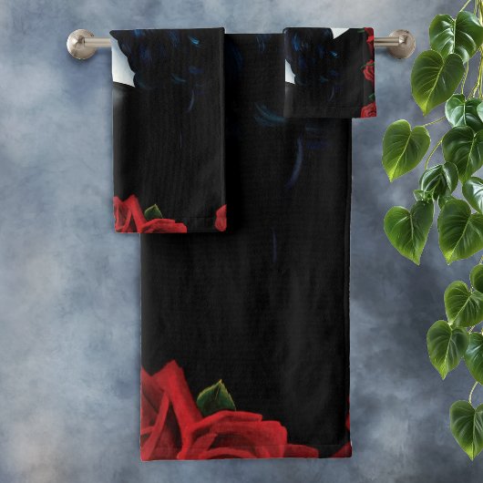 Sugar Skull Red Roses Zwart Bad Handdoek