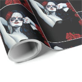 Sugar Skull Red Roses Zwart Cadeaupapier (Rol Hoek)