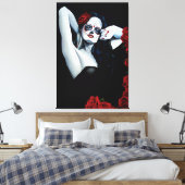 Sugar Skull Red Roses Zwart Canvas Afdruk (Insitu (Slaapkamer))