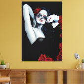 Sugar Skull Red Roses Zwart Canvas Afdruk (Insitu (Woonkamer))