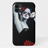 Sugar Skull Red Roses Zwart Case-Mate iPhone Case (Achterkant)