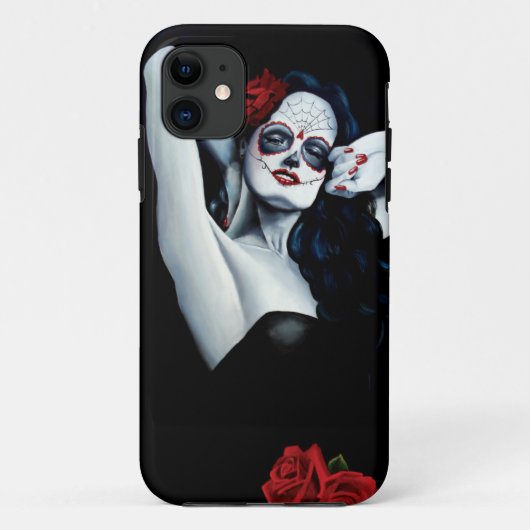 Sugar Skull Red Roses Zwart Case-Mate iPhone Case (Achterkant)