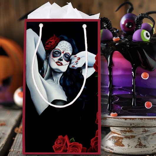 Sugar Skull Red Roses Zwart Klein Cadeauzakje