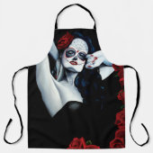 Sugar Skull Red Roses Zwart Schort (Voorkant)