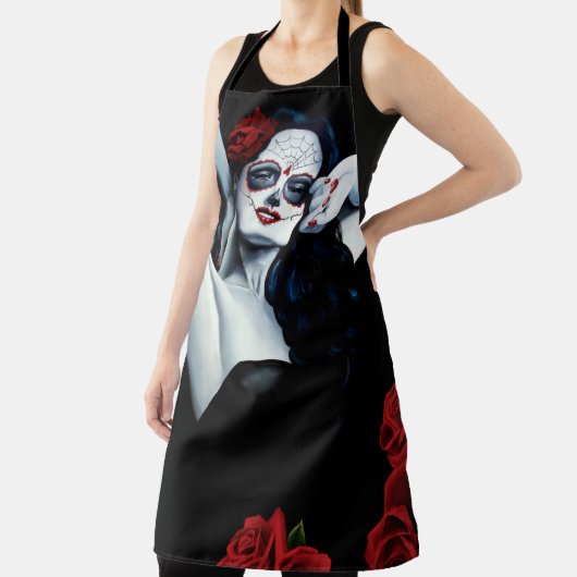 Sugar Skull Red Roses Zwart Schort (Insitu)