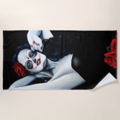 Sugar Skull Red Roses Zwart Strandlaken (Voorkant)