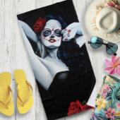 Sugar Skull Red Roses Zwart Strandlaken