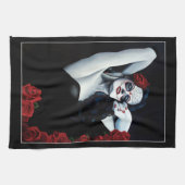 Sugar Skull Red Roses Zwart Theedoek (Horizontaal)