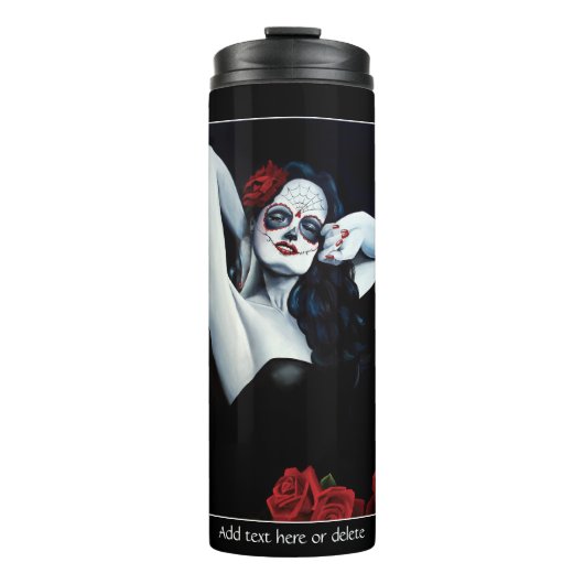 Sugar Skull Red Roses Zwart Thermosbeker (Voorkant)