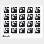 Sugar Skull Red Roses Zwart Vierkante Sticker (Vel)