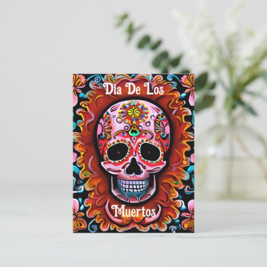 Sugar Skull Retro Dag van de Doden Briefkaart (Staand voorkant)
