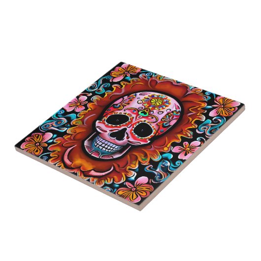  Sugar Skull Retro Dag van de Doden Tegeltje (Zijkant)
