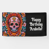 Sugar Skull Retro Day of the Dead Birthday Spandoek (Horizontaal)