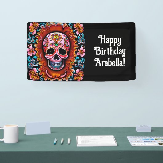 Sugar Skull Retro Day of the Dead Birthday Spandoek (Beurs)