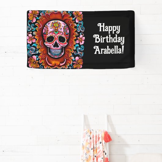 Sugar Skull Retro Day of the Dead Birthday Spandoek (Insitu)