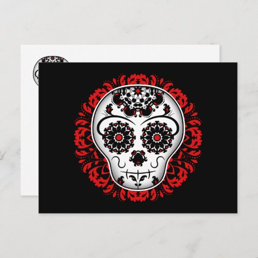 Sugar skull rode versie briefkaart (Voorkant / Achterkant)