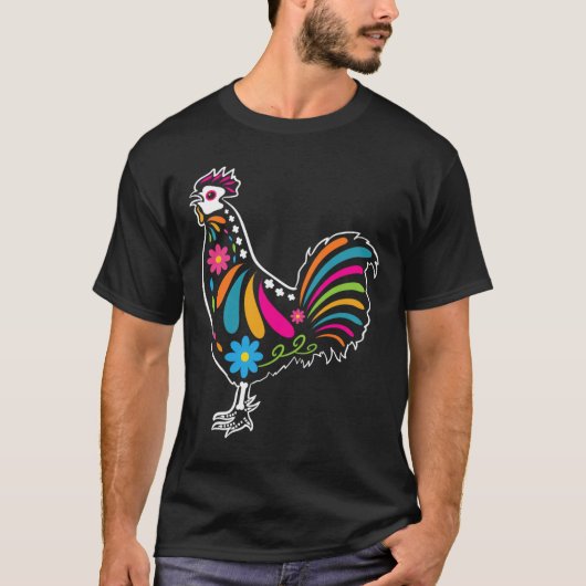 Sugar Skull Rooster Dia De Los Muertos Halloween T T-shirt (Voorkant)