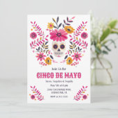 Sugar Skull Roze Folk Bloemen Cinco de Mayo Fiesta Kaart (Staand voorkant)