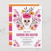 Sugar Skull Roze Folk Bloemen Cinco de Mayo Fiesta Kaart (Voorkant / Achterkant)
