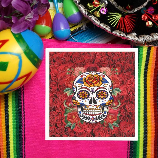 Sugar Skull Roze Rozen Feestdagen Papier Servet